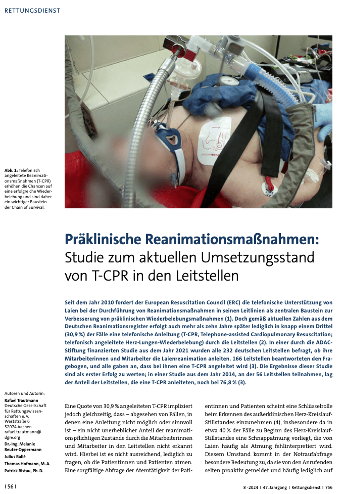 Fachbeitrag zum Umsetzungsstand der Telefonreanimation in deutschen Leitstellen