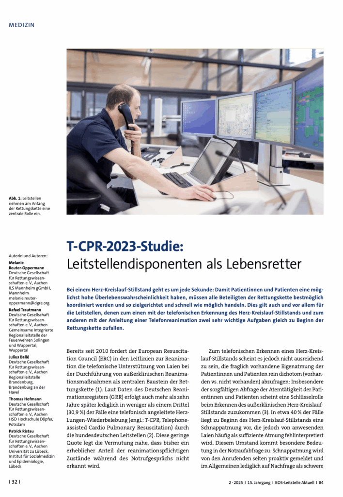 Fachbeitrag zur T-CPR-2023-Studie in BOS-Leitstelle aktuell